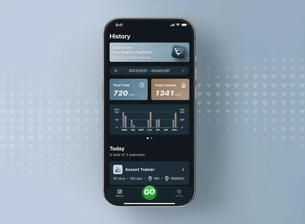 Phone displaying the Vision Workout Tracking App
