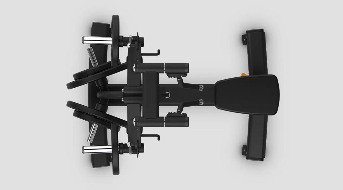 Vue de dessus d’un Magnum Seated Lateral Raise en Noir mat, mettant en évidence son encombrement compact.