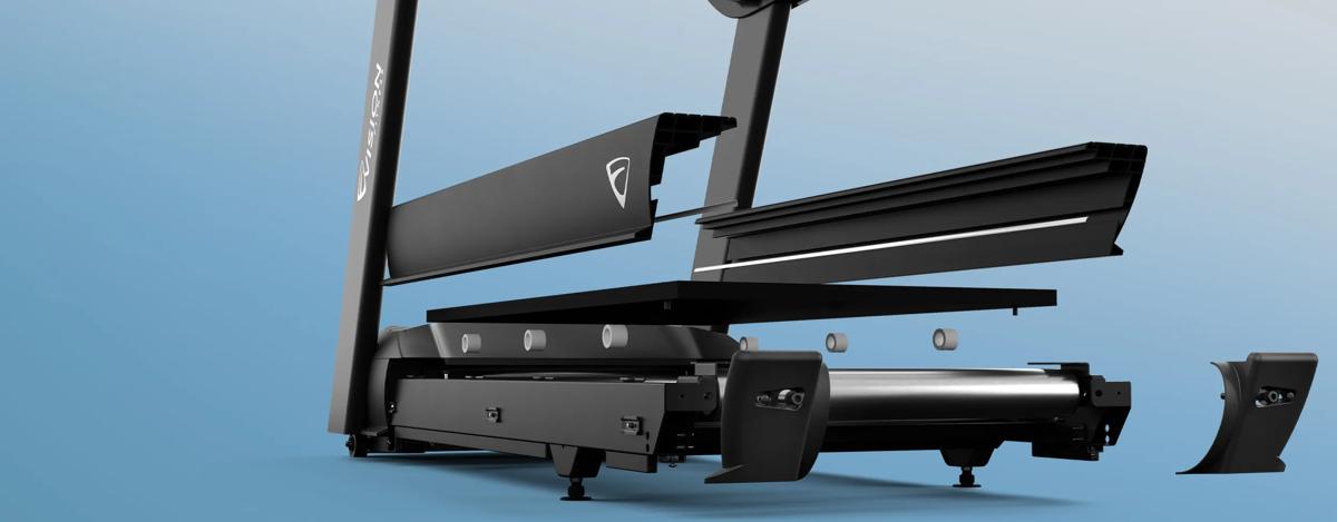 Render of the Summit Treadmill's Ultra Zone Cushioning System showing the components beneath the deck that provide cushioning and support.
