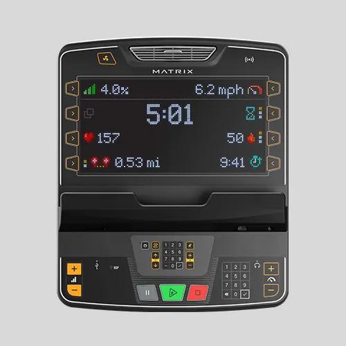 Matrix Fitness premium LED console on gray background