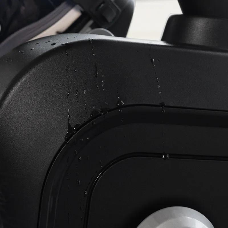 Close-up view of the Summit Recumbent Bike with sweat on its case, protecting its resistance system.