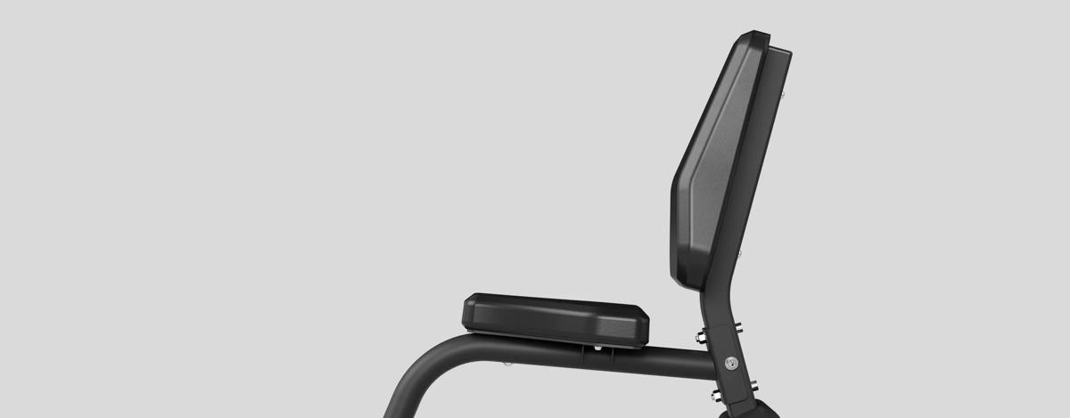 Side view of a Matte Black free weight Utility Bench's polyurethane foam pads.
