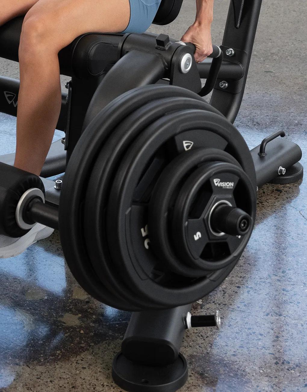 Close-up of the weight stake on the Vision Leg Extension.