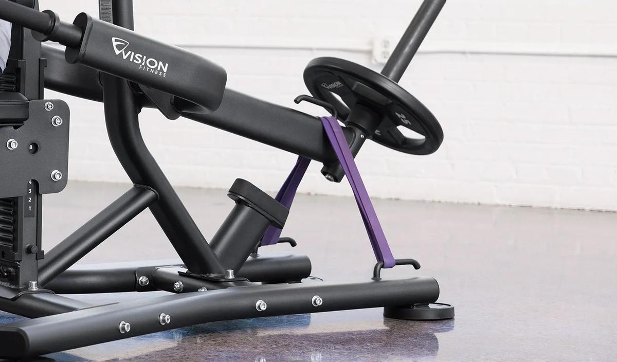 A purple resistant band on the back end of the Vision Triceps Press to help with resistant.