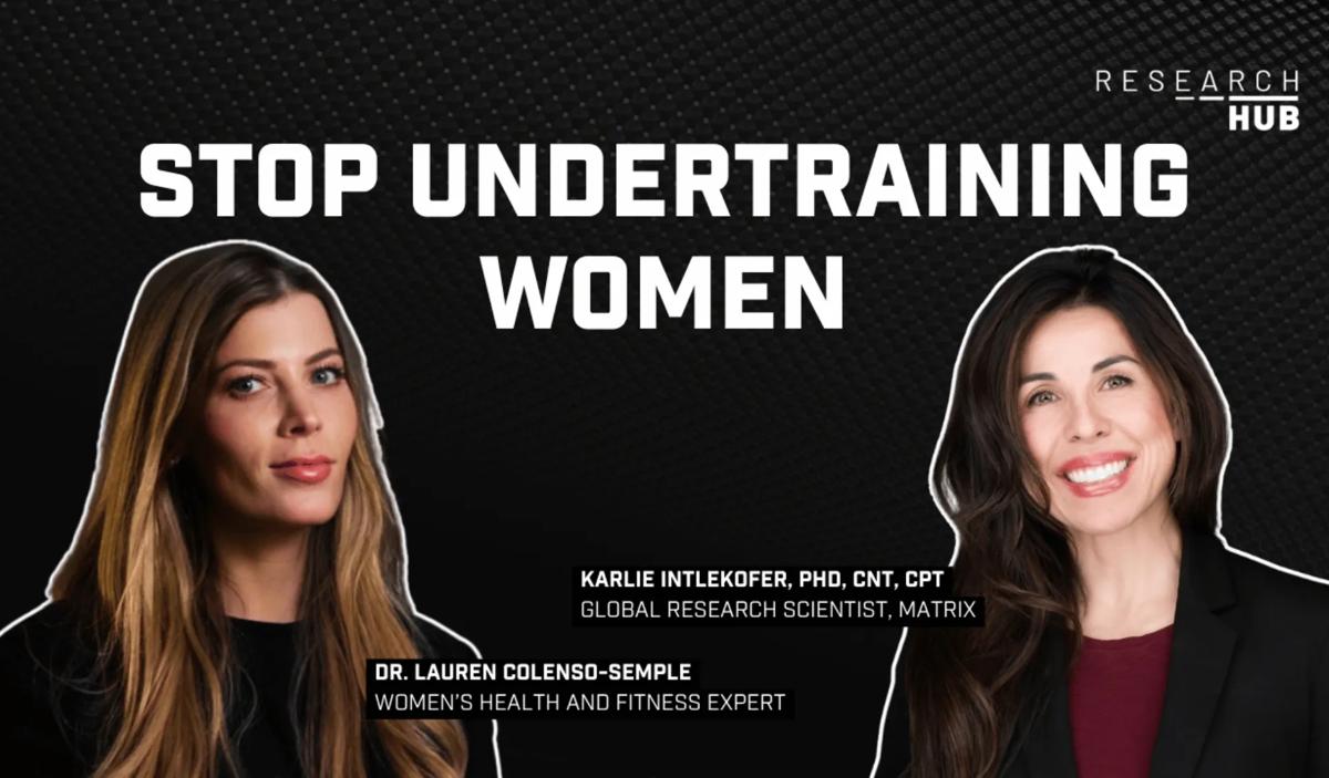 Lauren Colenso-Semple 博士與 Karlie Intlekofer 博士兩位播客節目嘉賓的肖像，出現在探討女性生理與肌力訓練的一集節目中。