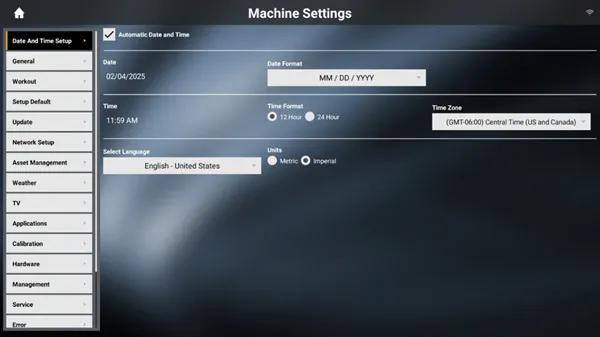 Machine Setting screen on the Matrix Touch Console