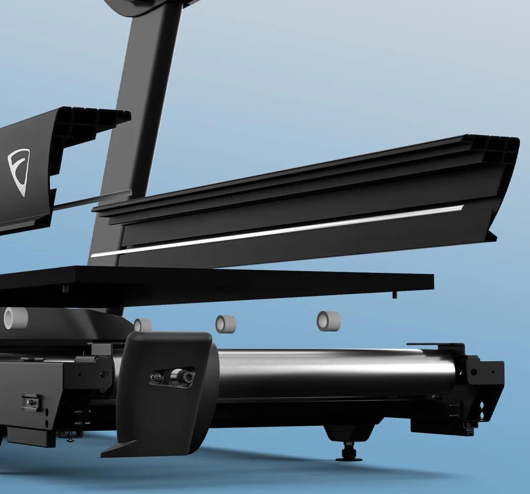 Render of the Summit Treadmill's Ultra Zone Cushioning System showing the components beneath the deck that provide cushioning and support.