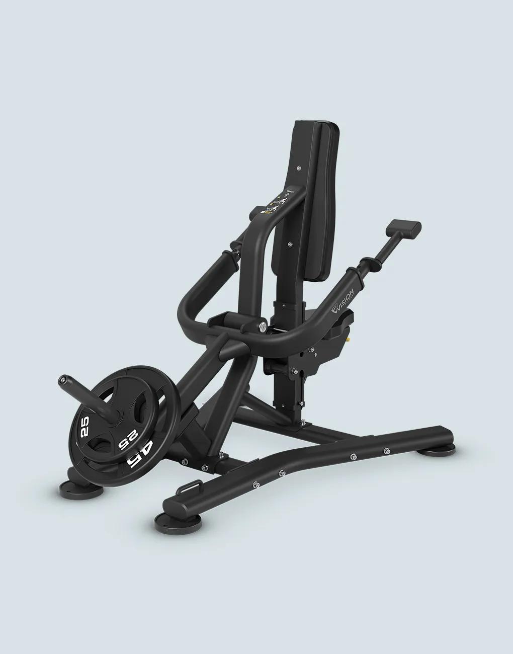 A three fourths view of the Vision Triceps Press with weights loaded on the front.