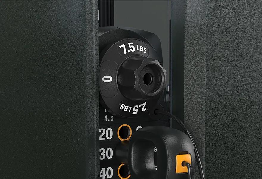 close-up view of the increments on the weight stake