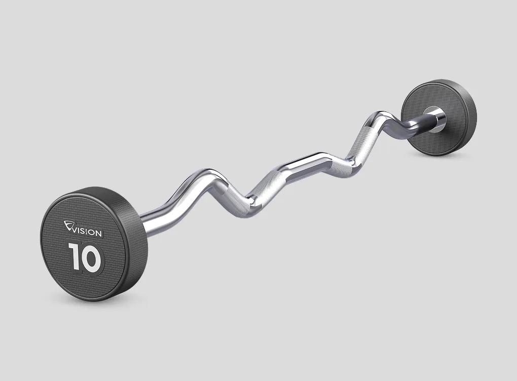An EZ Curl Urethane Barbell with 10-pound plates on each side.