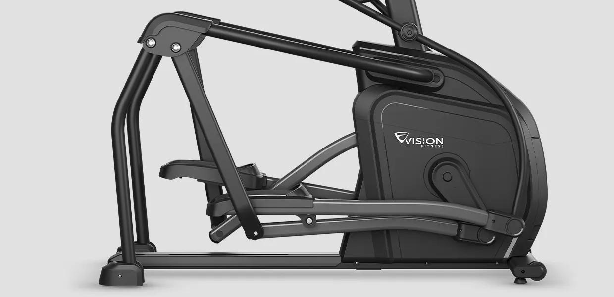 Side view of the bottom half of the Summit Ascent Trainer, focusing on its resistance system and pedals.